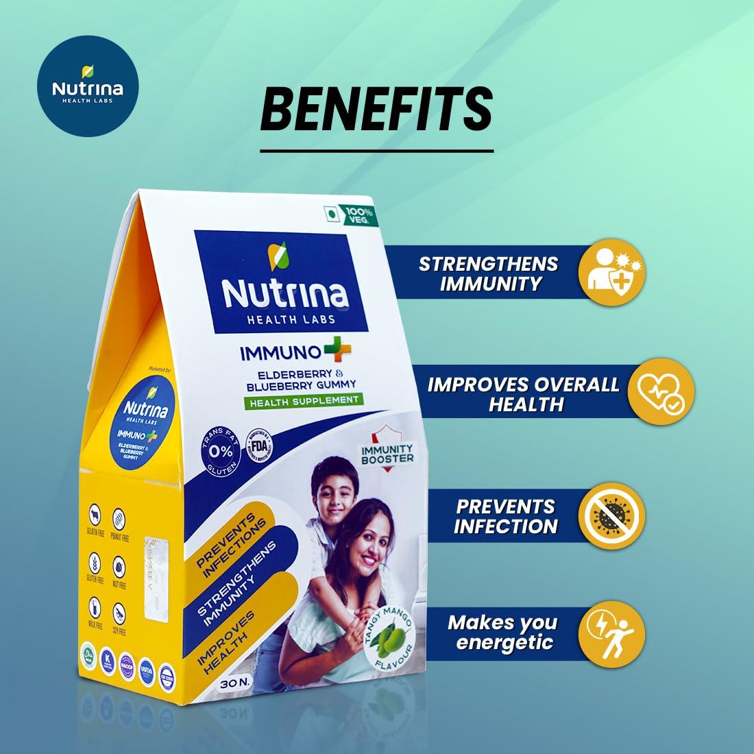 Nutrina - Health Labs Nutrina Health Labs Immuno Plus Gummies for Men And Women Elderberry, Blueberry Extract, Vitamin C and Zinc Boosts Immunity And Prevents Infections 30 Gummies (Pack of 1)