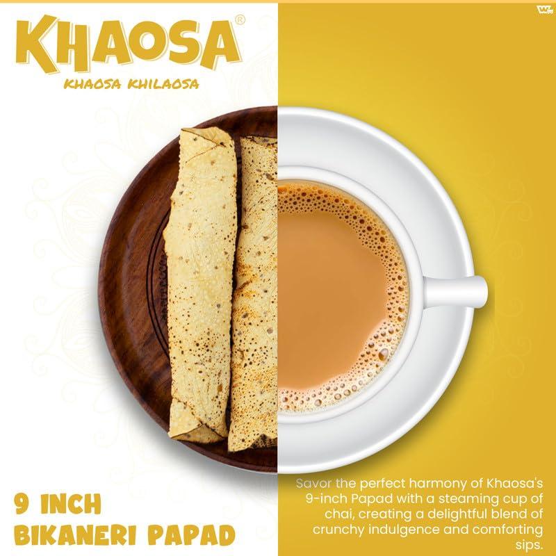 KHAOSA Khaosa Papad (9-inch) | 1.2Kg | Authentic Indian Gourmet Papad | Crunchy, Spicy and Black Pepper Mix Papad | Asafoetida & Wheat Flour Papad | Easy-to-Cook Homemade Delight | Bikaneri Papad