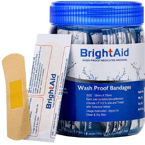 FLEXUS SURGICAL PVT. LTD. BRIGHT AID WATERPROOF BAND AID FOR ADULTS & CHILDREN- 100strips/jar. Flexible and Highly Breathable PE Film With Medicated Pad Provides Superior Wound Care
