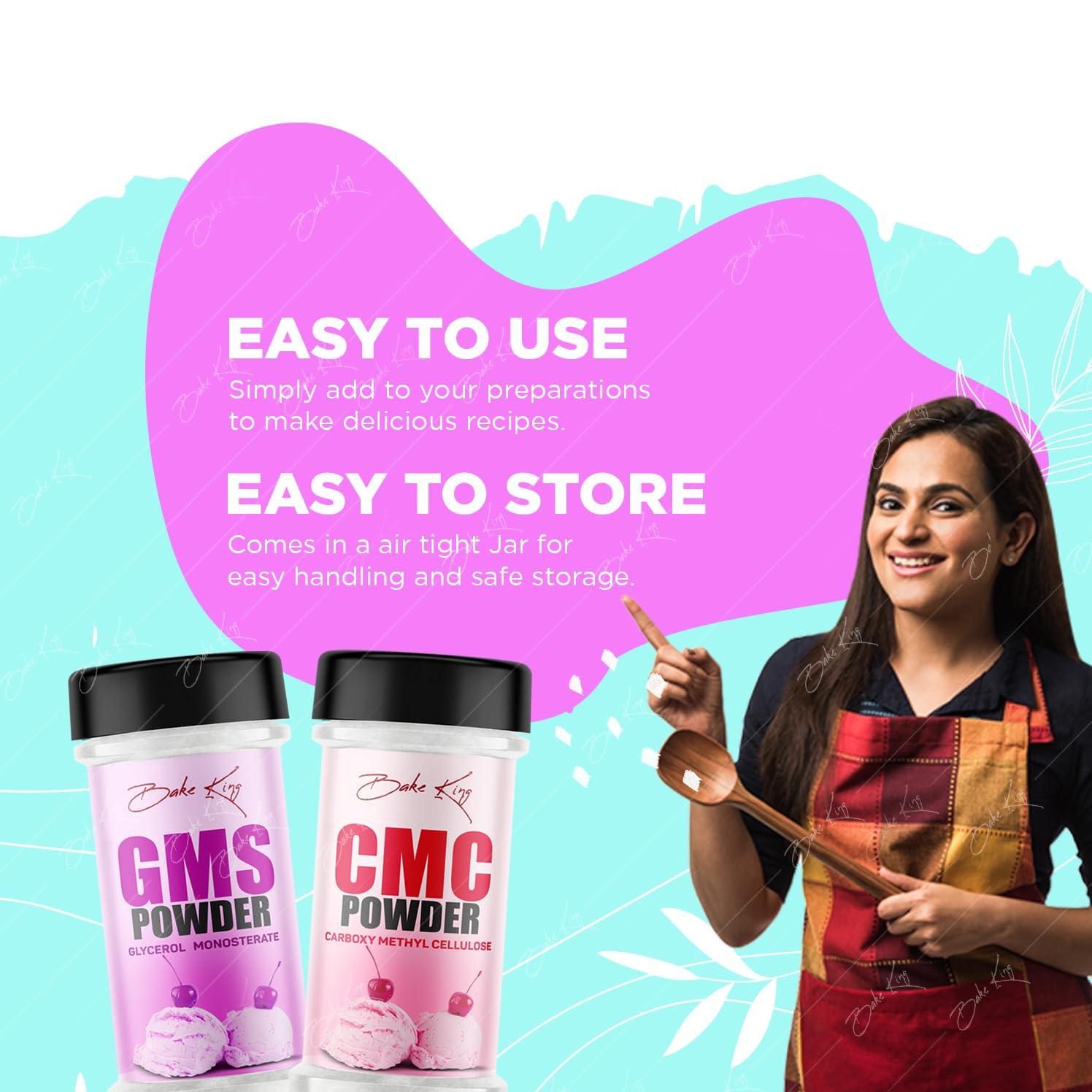 BAKE KING BAKE KING Pack of 2 GMS Powder (Glycerol Monostearate) 50gm and CMC Powder (Carboxymethyl Cellulose) 50gm | Raising Ingredient | Instant Ice Creams That Improves Texture, Softness