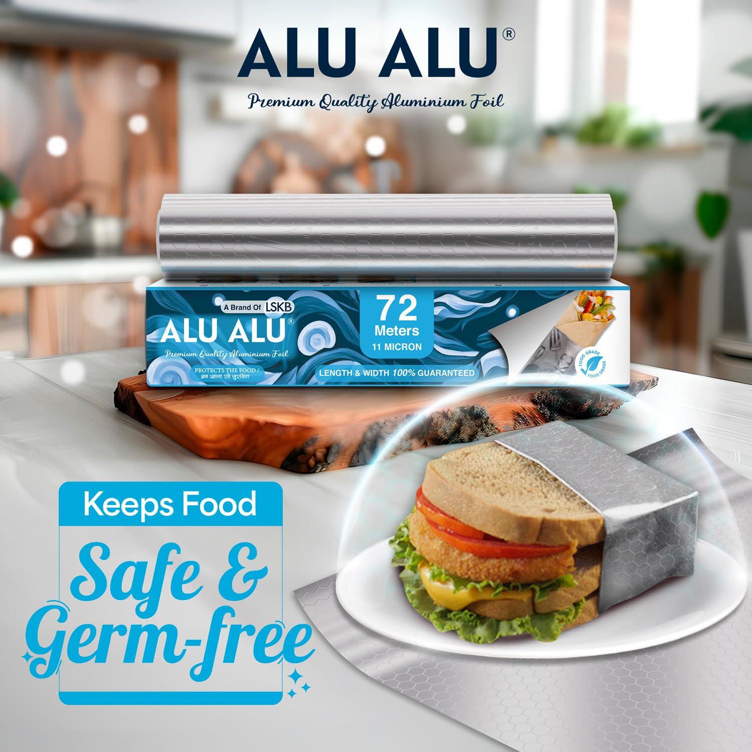 ALUALU ALU ALU 72 Meters Aluminium Foil, 11 Micron Thickness, Premium Quality, Keeps Food Fresh Always, Perfect for Food Wrapping, Packing, Storing and Serving