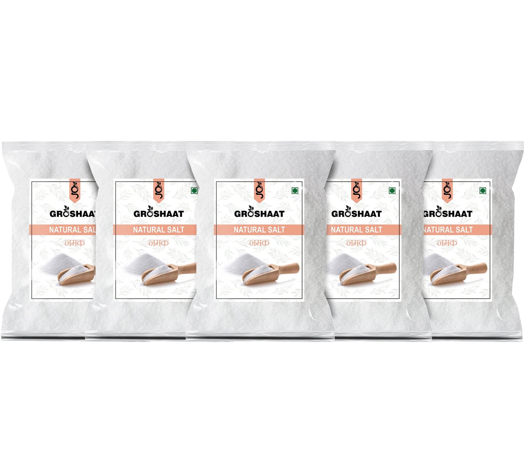 Groshaat Groshaat Sambhar lake Natural Salt (White Salt/Table Salt) - 1Kg (Pack of 5)
