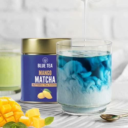 BLUE TEA BLUE TEA - Blue Mango Matcha - 50gm | FRUITY DELIGHT | Anti-Oxidant Rich - Caffeine Free | Flower Based- Herbal Tea - All Natural Ingredients - Non GMO - Vegan | Premium Tin Packaging