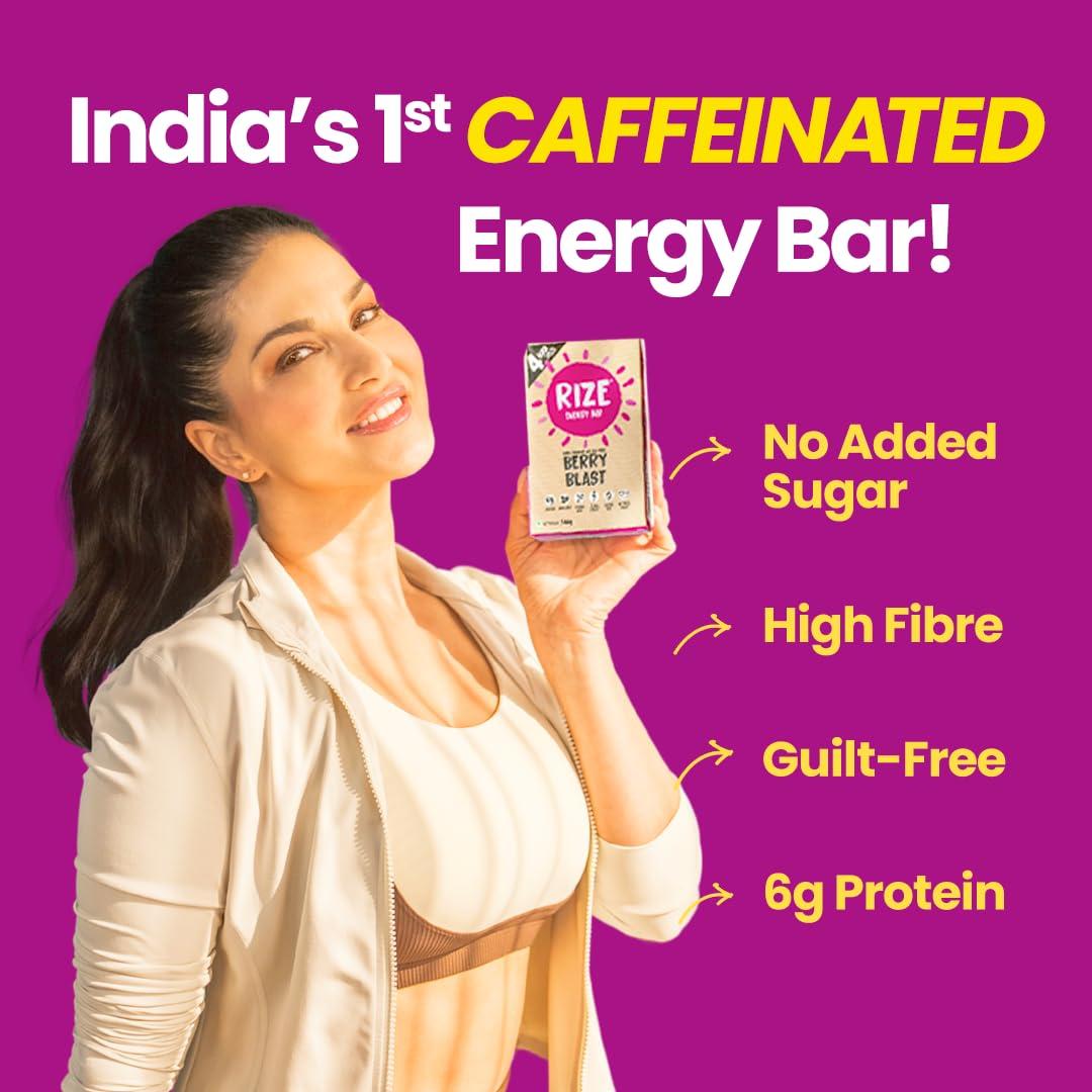 Rize RIZE Energy Bar|As Seen on Shark Tank India| 6g Protein Bar Caffeinated bars for post work out Snack, High Protein Bar with Zero added Sugar, Gluten Free Healthy Snack (Berry Blast-Pack of 6 Energy Bar)