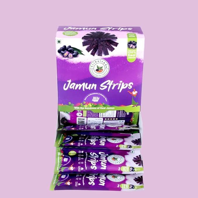 TRIBALVEDA Tribalveda Whole Dried Jamun Strips - Pack of 24(20gm each), Fresh Fruit, Black Plum, Jamun Bar, Healthy Mixes Chips, Dried Fruit, Rich In Dietary Fibers, Hygienically Packed (Jambu Strips)