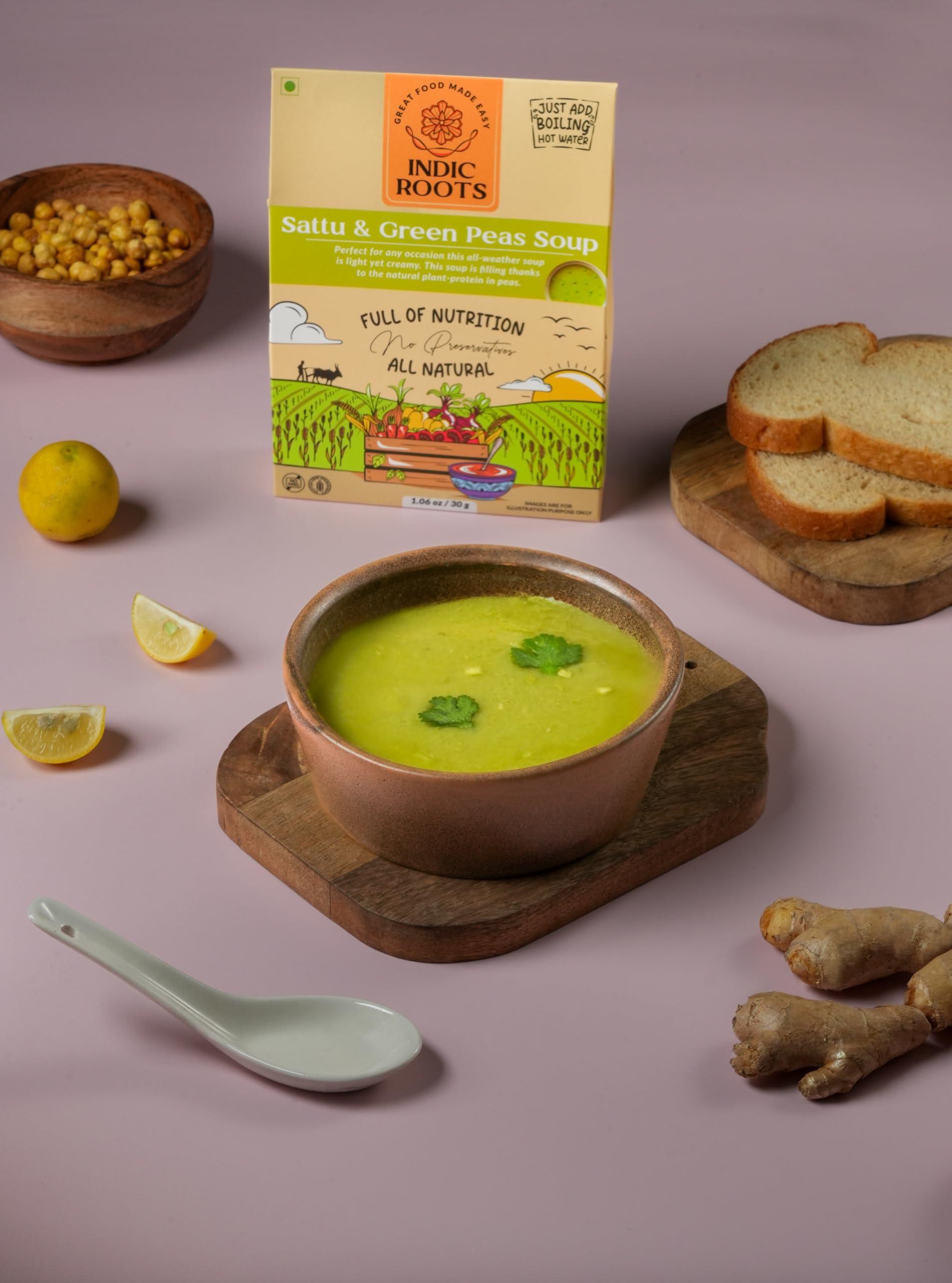 Organic Roots Organic Roots Sattu & Green Peas Instant Soup Packets, Healthy Natural Ready To Cook Vegetable Soup Mix Powder, Pack of 2 (30G Each, 230Ml)