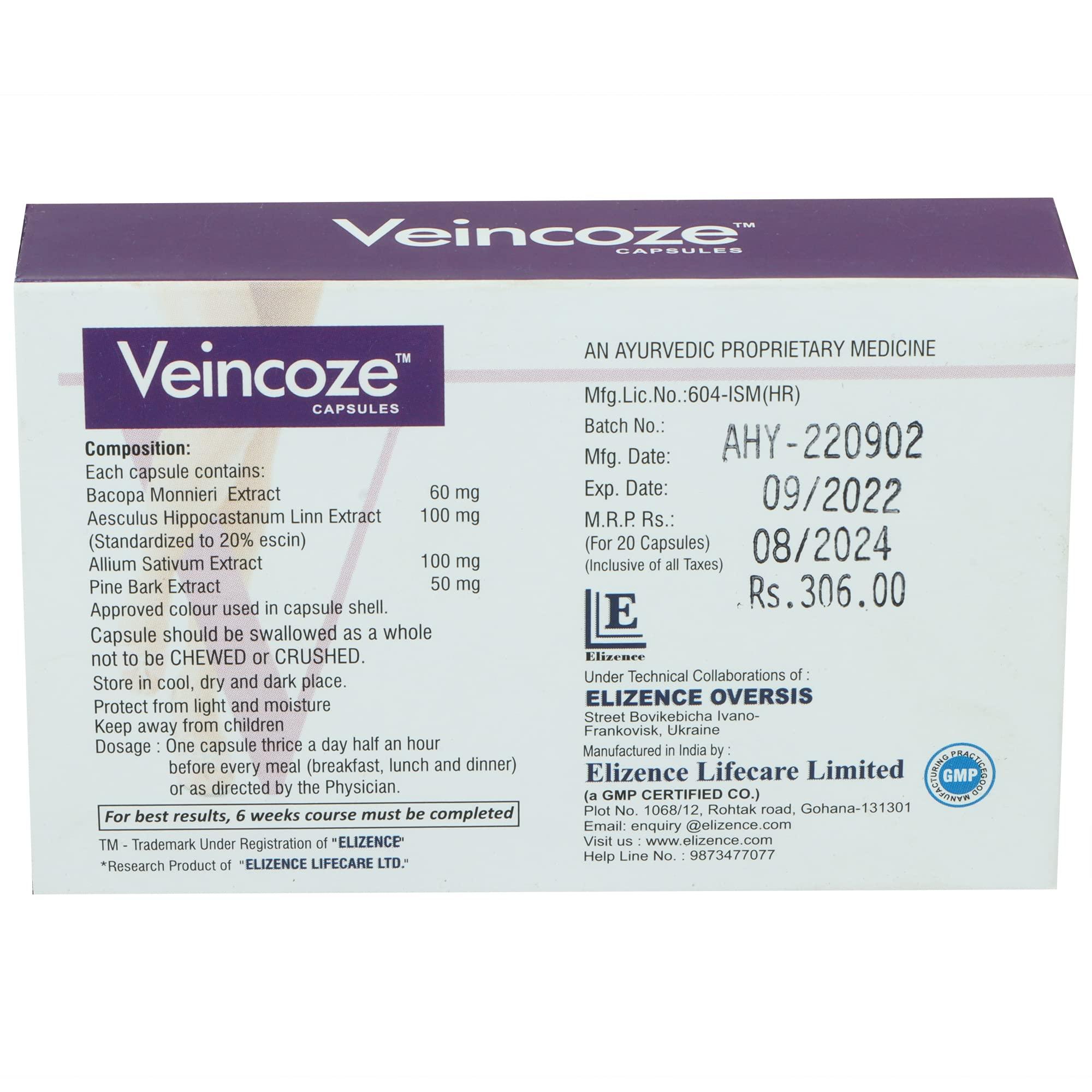 Veincoze Veincoze Capsule Pack Of 3 20 Capsule for Management Of Varicose Veins, Spider Veins, Varicocele Helps reach the root cause of varicose veins Reduces Cramps, Itching & Swelling