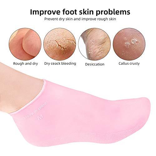 N+A Moisturizing Gloves&Socks, Silicone Gel Gloves for Dry Skin, Cracked Hands and Foot, Full Finger Waterproof Gloves for Hands Foot Care SPA (Pink, Socks)