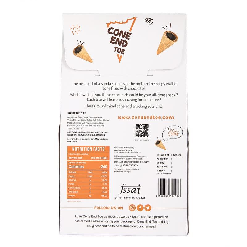 Cone End Toe Cone End Toe Mini Waffle cone, Mini chocolate cone, Conio waffle cone snacks Ice Cream Waffle Cones, Mini Waffle Chocolate, cones for ice cream Box Pack (100gm+50gm FREE) (Dark Chocolate)