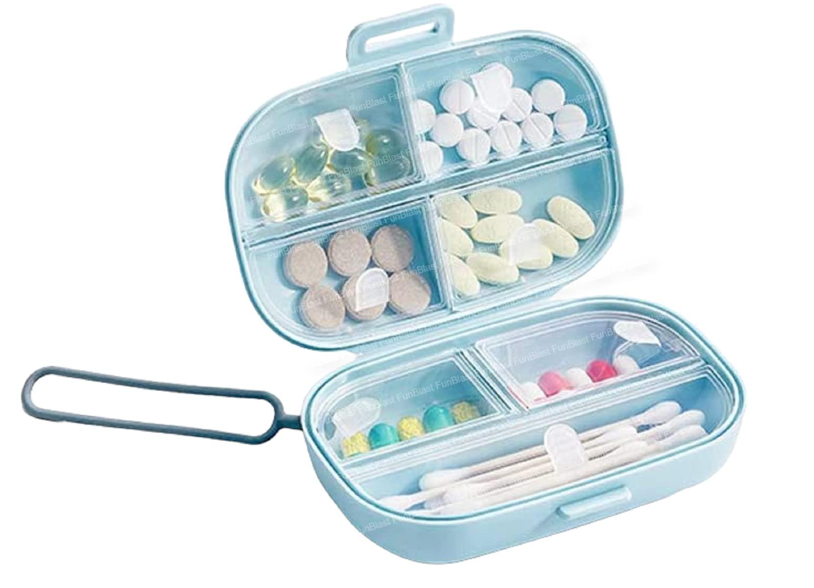 FunBlast FunBlast Pills Medicine Organizer Box - Pill Case for Travel, Medicine Organizer Box Travel, Pill Box Pocket Size, Pill Organizer with 7 Compartments, Weekly Pill Organizer Reminder Box (Blue)