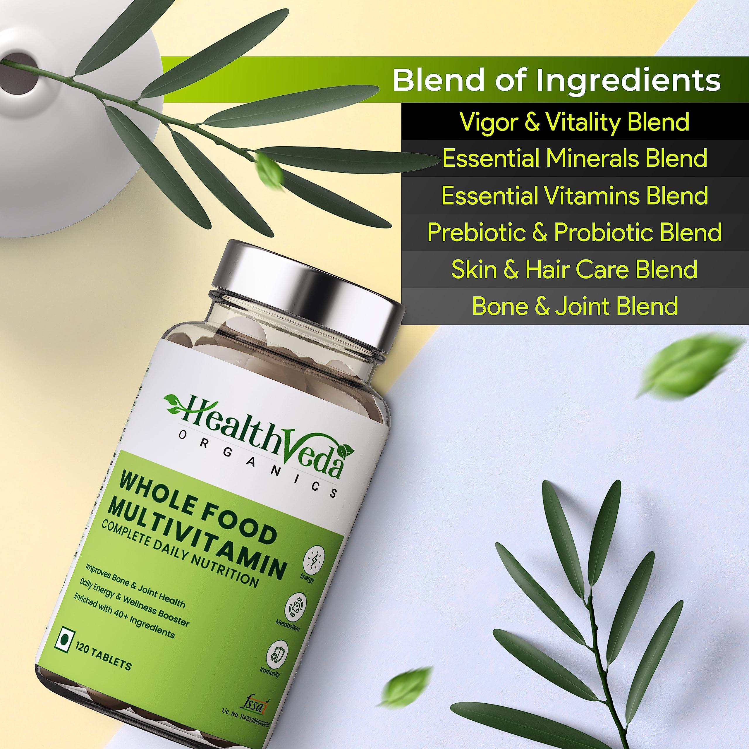 Health Veda Organics HEALTH VEDA ORGANICS PRIVATE LIMITED Whole Food Multivitamin With Natural Vitamins & Minerals I 120 Veg Tablets I Best For Energy, Brain, Heart & Eye Health I For Both Men & Women