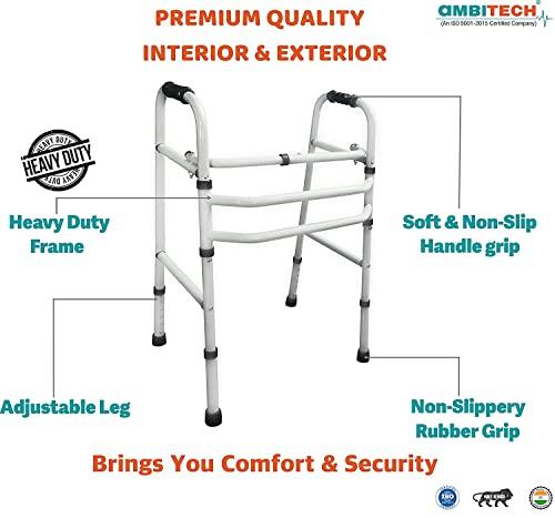 AMBITECH AmbiTech MS Height Adjustable & Double Bar Folding Walker for Adults, Senior Citizens and Patients (Made In India)