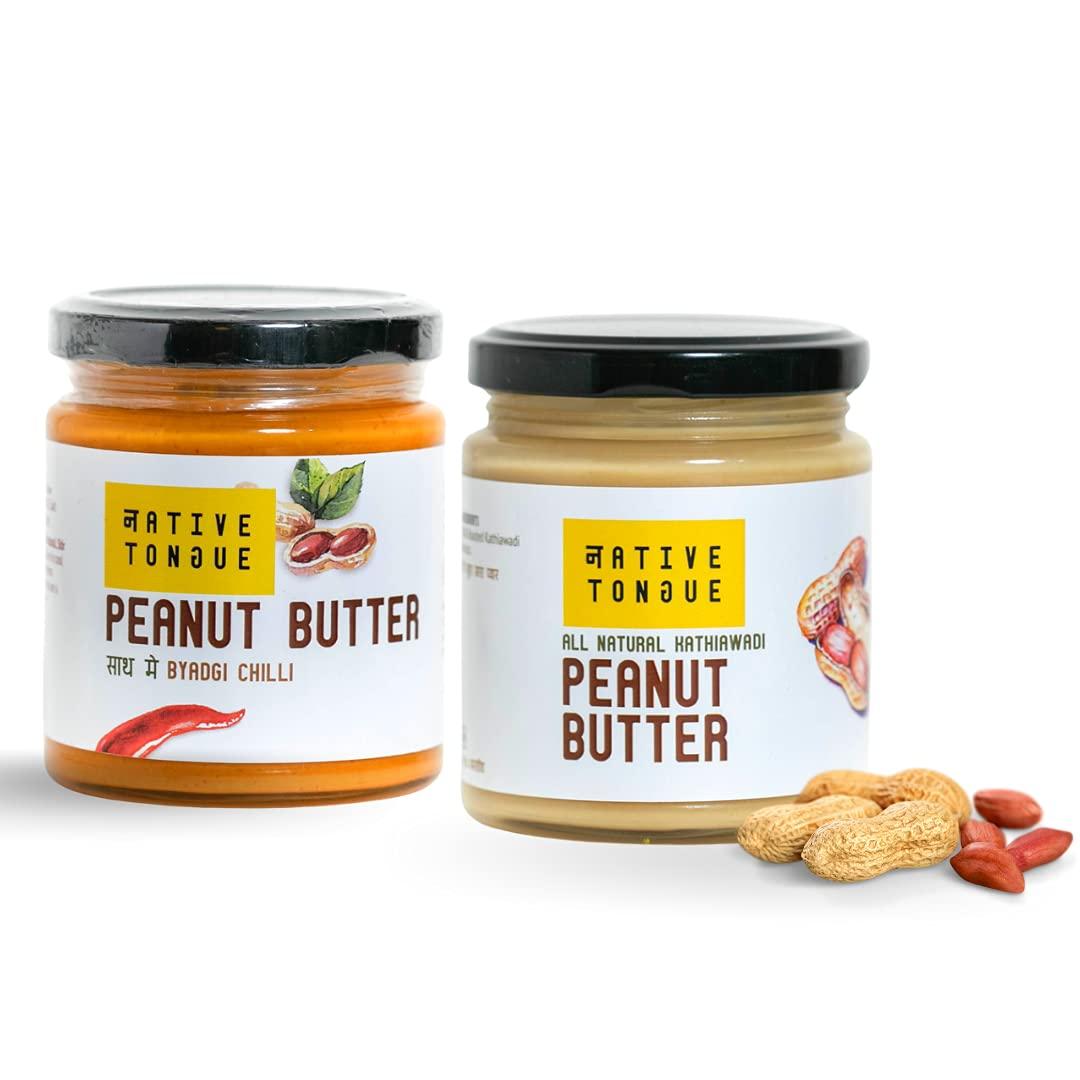Native Tongue Native Tongu\'s Peanut Butter Combo | Peanut Butter with Byadgi Chilli 200 gm + Kathiawadi Peanut Butter 200 gm