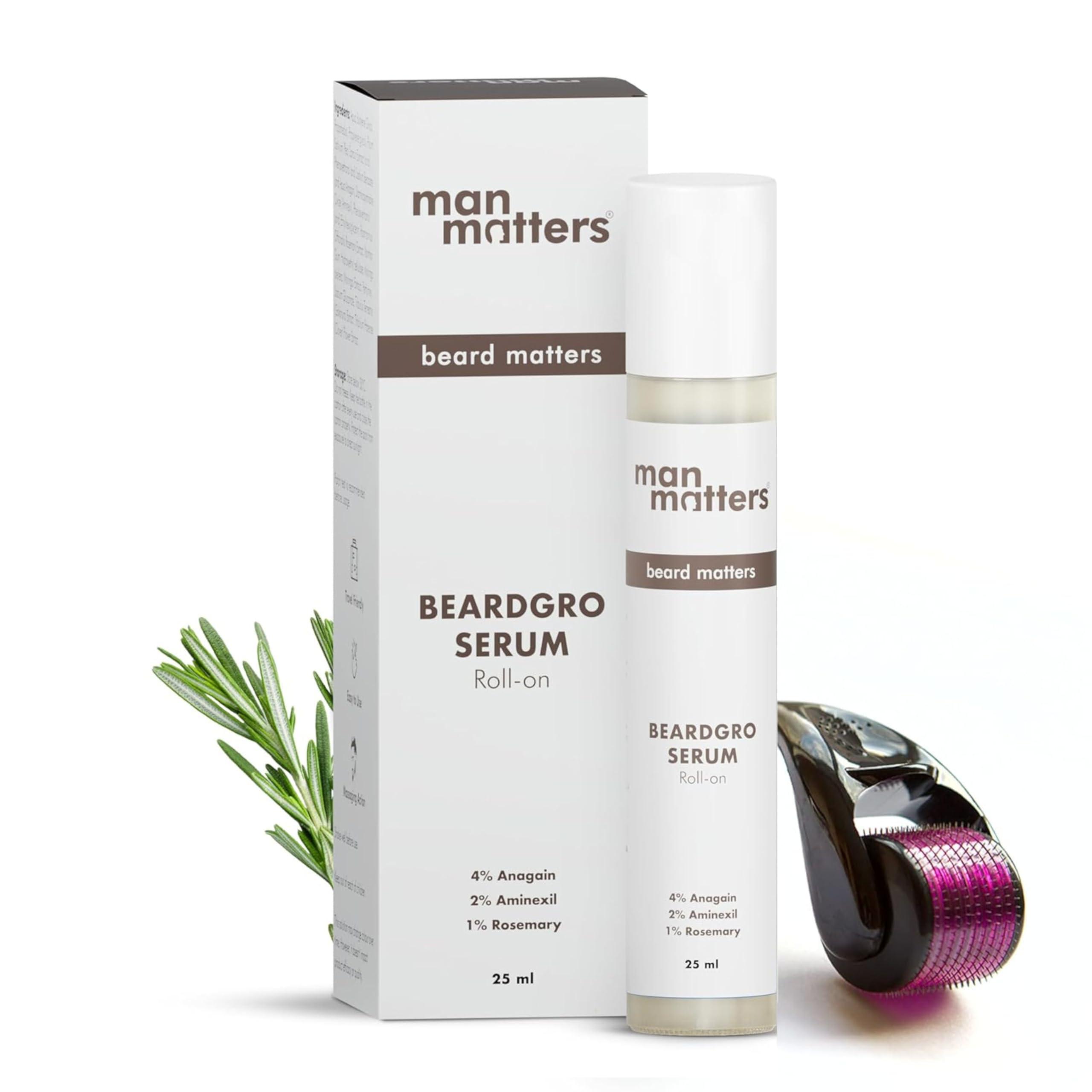 Man Matters Man Matters BeardGro Oil-In-Serum Roll On 25ml With Derma Roller 0.5 mm | Anagain, Aminexil & Rosemary | Reactivates Hair Cells, Improves Beard Density & Promotes Thicker Growth