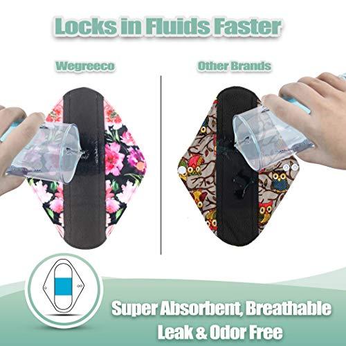 wegreeco Wegreeco Bamboo Reusable Sanitary Pads (Stylish Pattern) - Cloth Sanitary Pads | Light Incontinence Pads | Reusable Menstrual Pads - 6 Pack Pads, 1 Cloth Mini Wet Bag (Small, Flower 02)