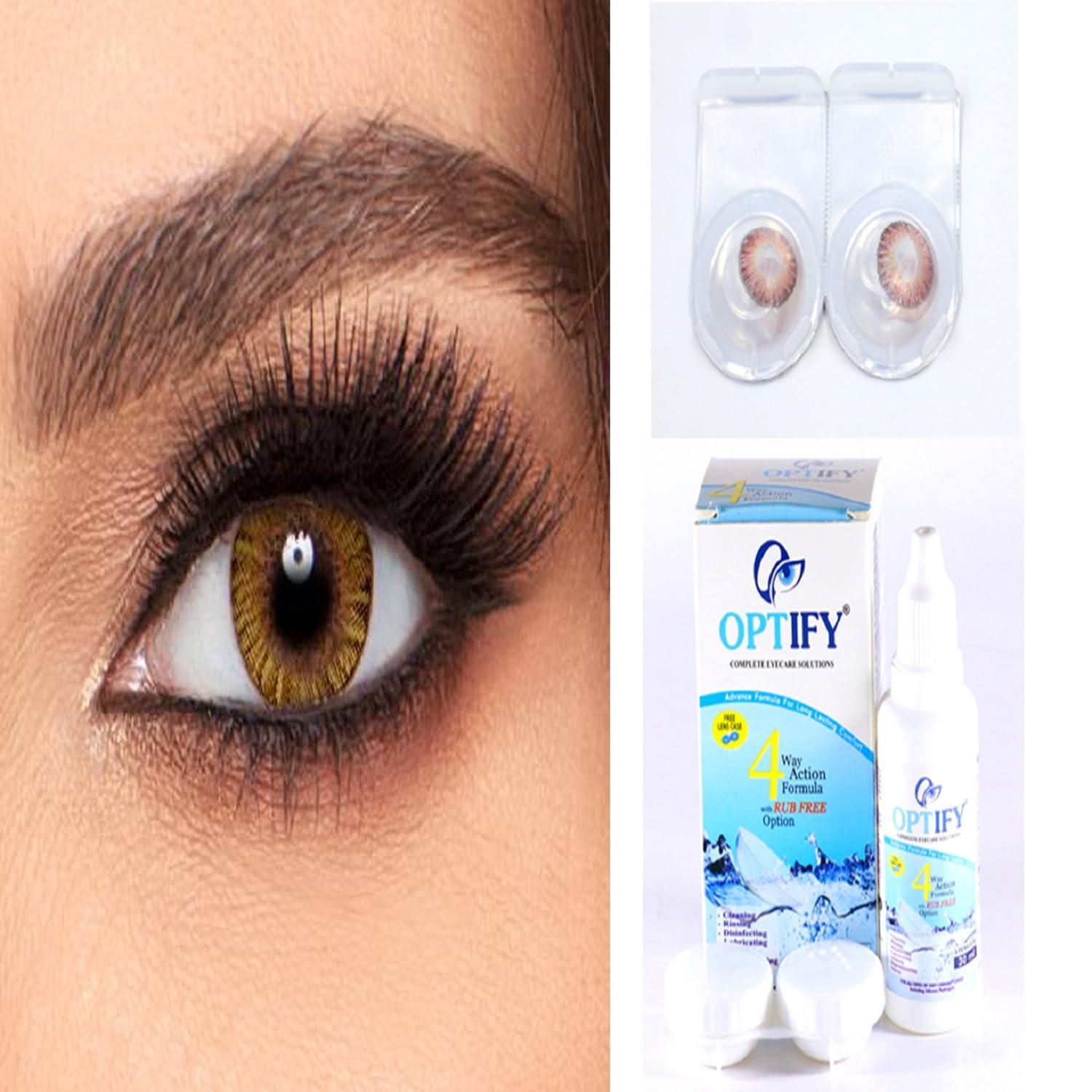 Aqua Lens Aqua Lens Monthly Disposable Cosmetic Naughty Brown Colored Contact Lens With 30 ml. Solution & Lens Case (Naughty Brown)