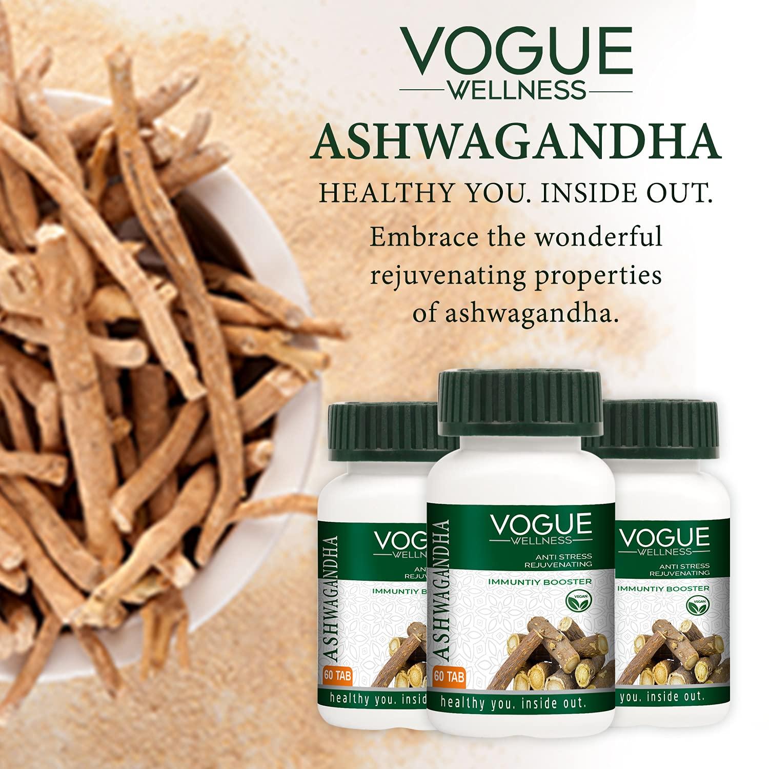 Vogue Vogue Wellness Ashwagandha Tablet for Anti Stress Rejuvenates Body & Immunity Booster Tablets - 60 Tablets-pack of 3
