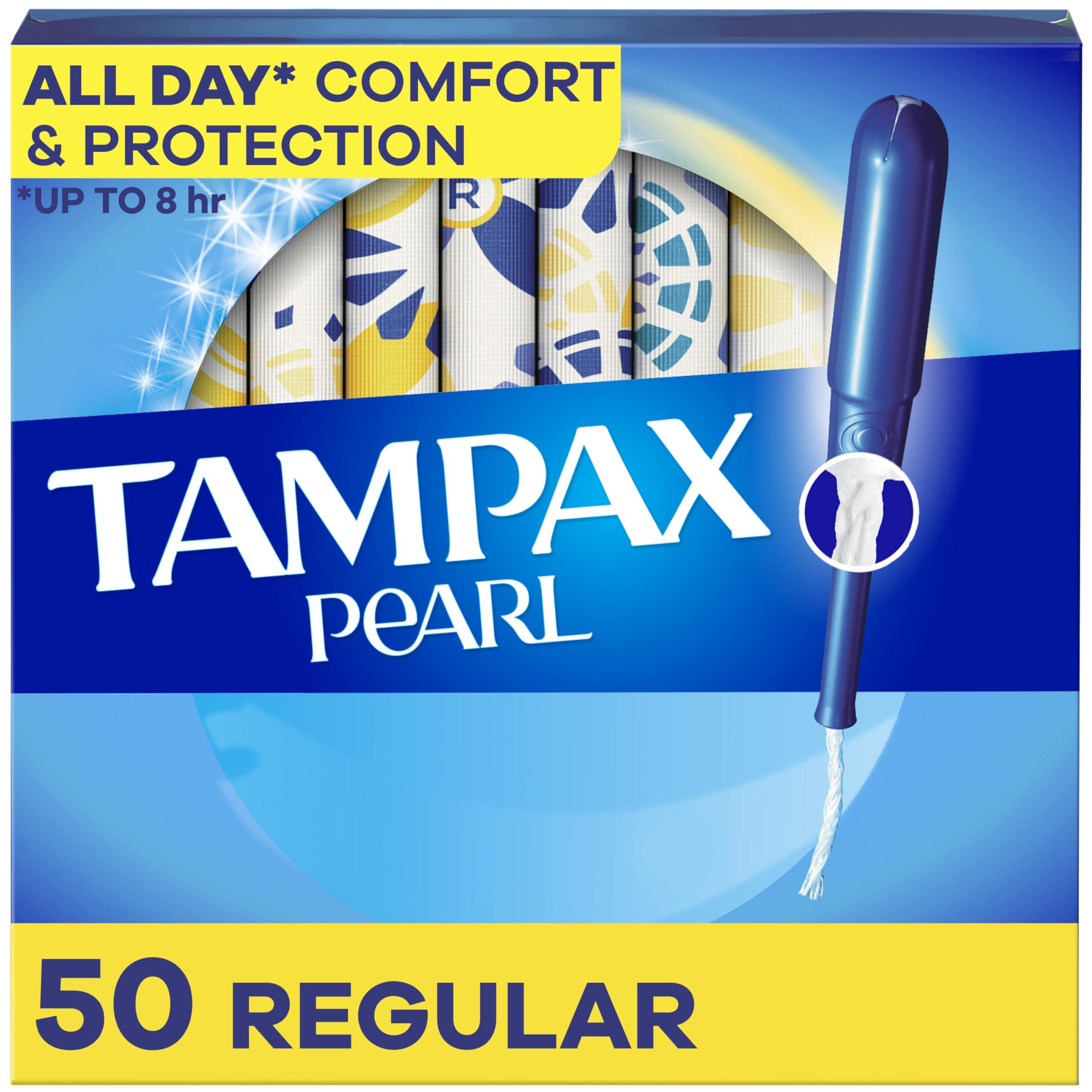 Tampax Tampax Pearl Plastic Tampons, Regular Absorbency, Unscented, 50 Count