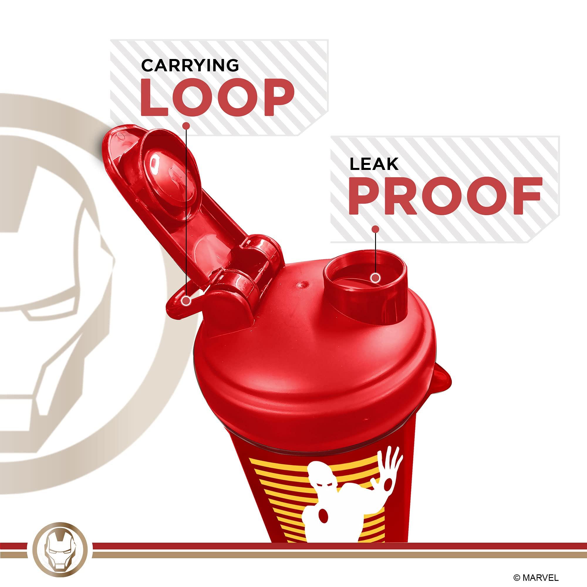 PowerMax Fitness PowerMax Fitness X Marvel MSB-6S Iron Man Marvel Edition Shaker Bottle 600ml, 100% Leakproof Guarantee Sipper Bottle Ideal for Protein, Pre-Workout & BCAAS, BPA Free, Plastic (Red, Pack of 1)