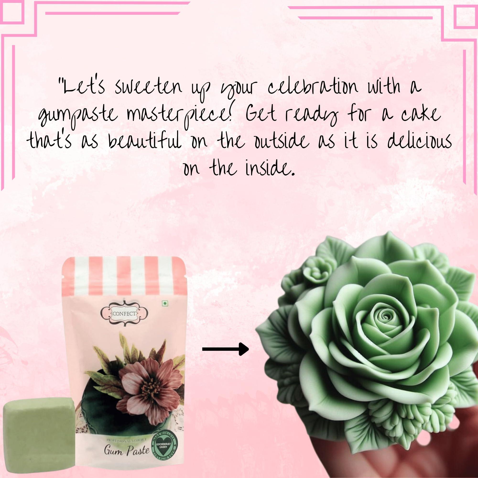 Confect Confect Gum Paste for Cakes Fondant Chefs Choice for Cake Decorating | Gum Paste For Cake Decorating | Gooseberry Green Gum Paste - 250gms