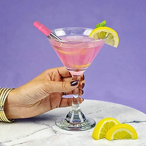 Anab Gift International ANABGI Reusable Portable Metal Straws for Drinking, Telescopic Foldable Stainless-Steel Drinking Straw with Case and Cleaning Brush Carabiner for Coffee Juice Smoothie Milkshake, Easy to Clean (Pink)