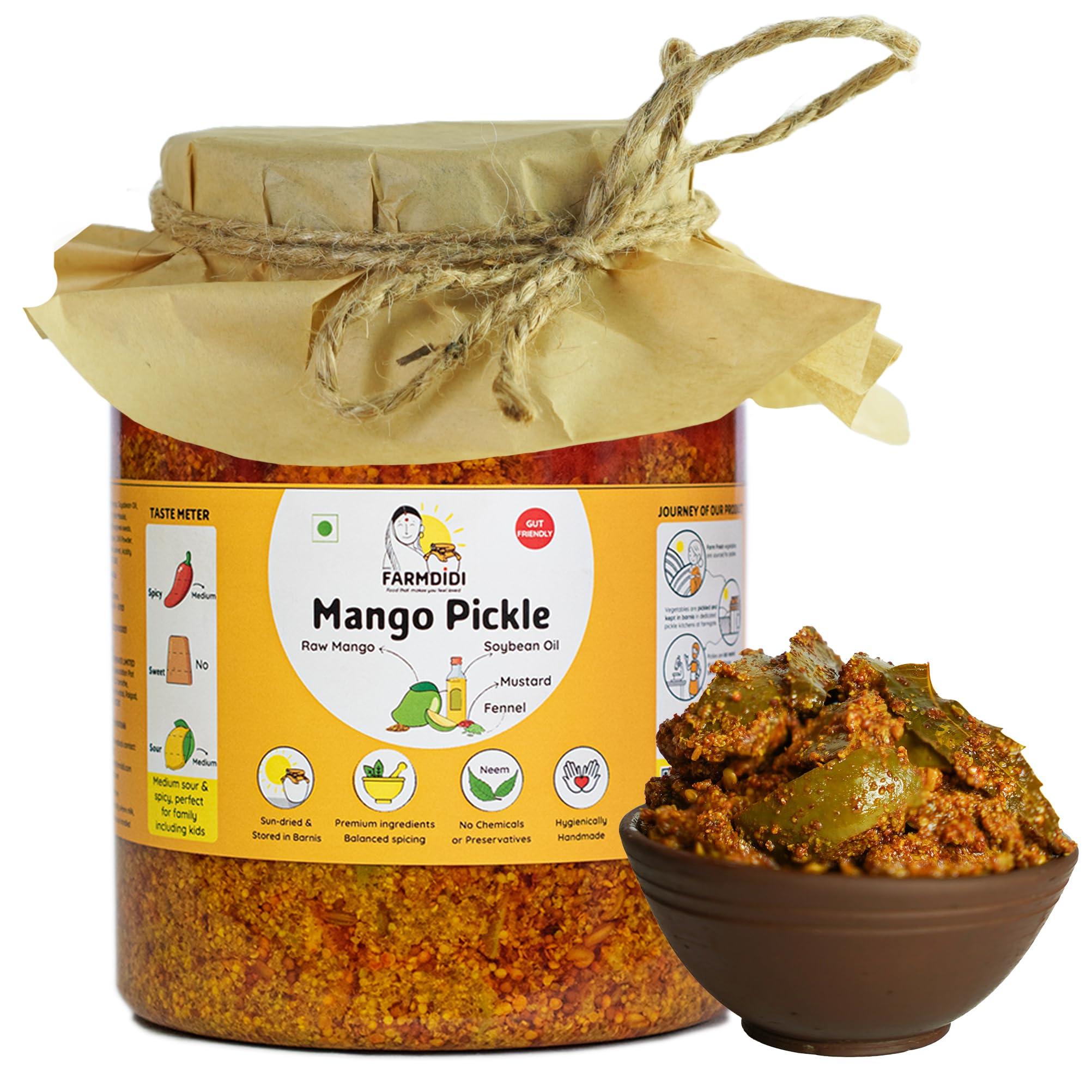 Farm Didi FarmDidi Mango Pickle 1kg Mango Pickles Homemade | Traditional Indian Achar | Less Oil Aam ka achar home made Pickle in fresh | Dry Sukha Aam Ka Achaar made with Organic Methods & Preservative free
