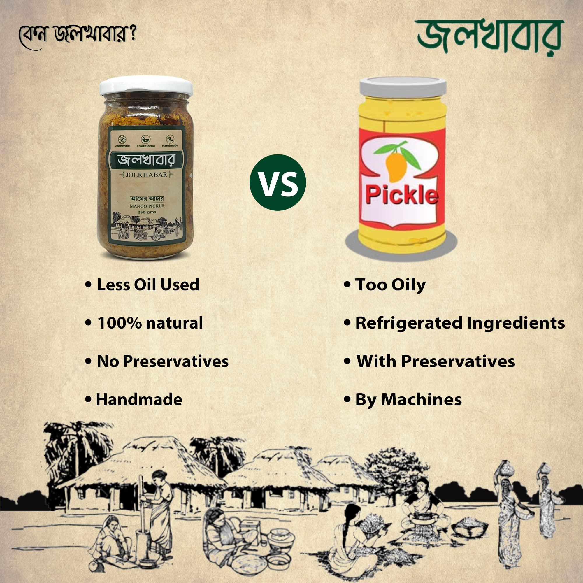 JOLKHABAR JOLKHABAR | AAM er AACHAR 500gm Pack | Mango Pickle | Authentic Traditional Handmade | Bengali Recipe | 500gms (250gms X Pack of 2)