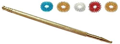 ACUPRO HEALTH CARE SYSTEM Acupro Health Care System_ACS Sujok Acupressure Probe Mega Long Brass Metal Diagnostic Jimmys Set of 1 + Sujok Rings Set of 5 Massager (Brass)