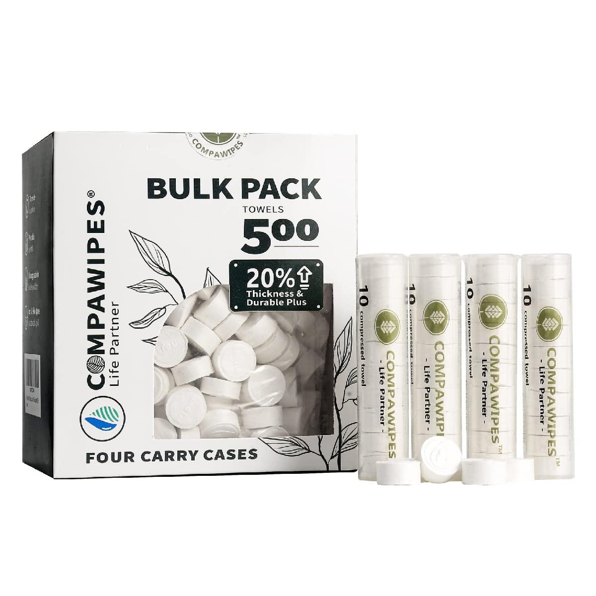 UNKENBO Coin Tissues Compressed Towels Wipes - Toilet Paper Tablets Camping Toilet Paper Travel Toilet Paper Emergency Wipes 500 Bulk Pack with 4 Carrying Cases