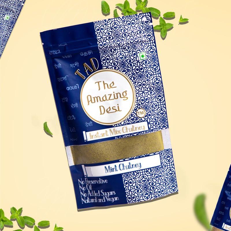TAD - The Amazing Desi TAD -The Amazing Desi | Mint Chutney |Instant Chutney | No Preservatives |100% Natural Super Food | Oil Free | Sugar Free | 100 Grams ( Pack of 1)