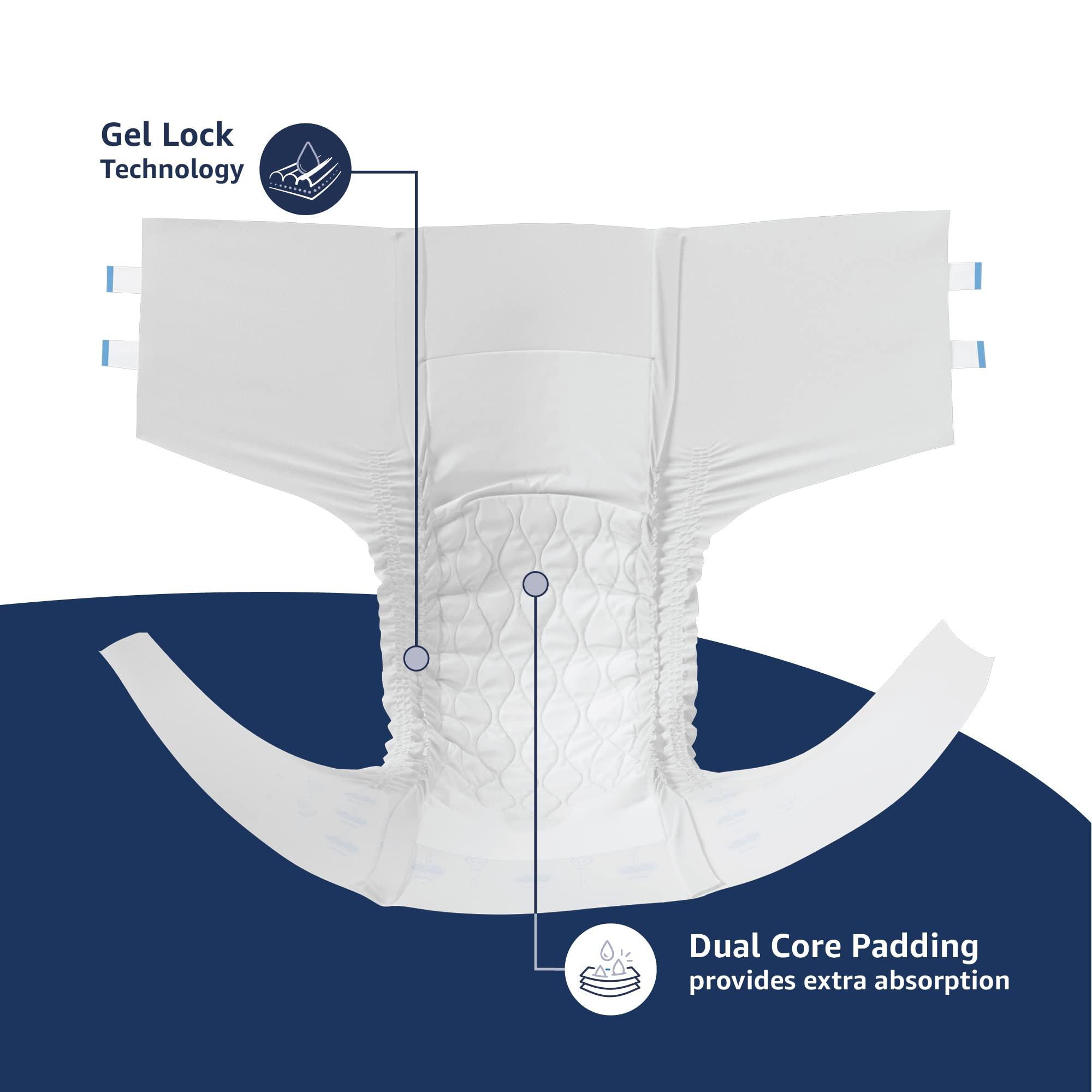 Amazon Brand - Solimo Amazon Brand - Solimo Adult Diapers, Tape Style | Pack of 10 | Large Size | Waist 38-54 in (96-137 cm) | Unisex | Quick Absorption | Leak Proof Upto 12 Hours | Wetness Indicator | For Men & Women