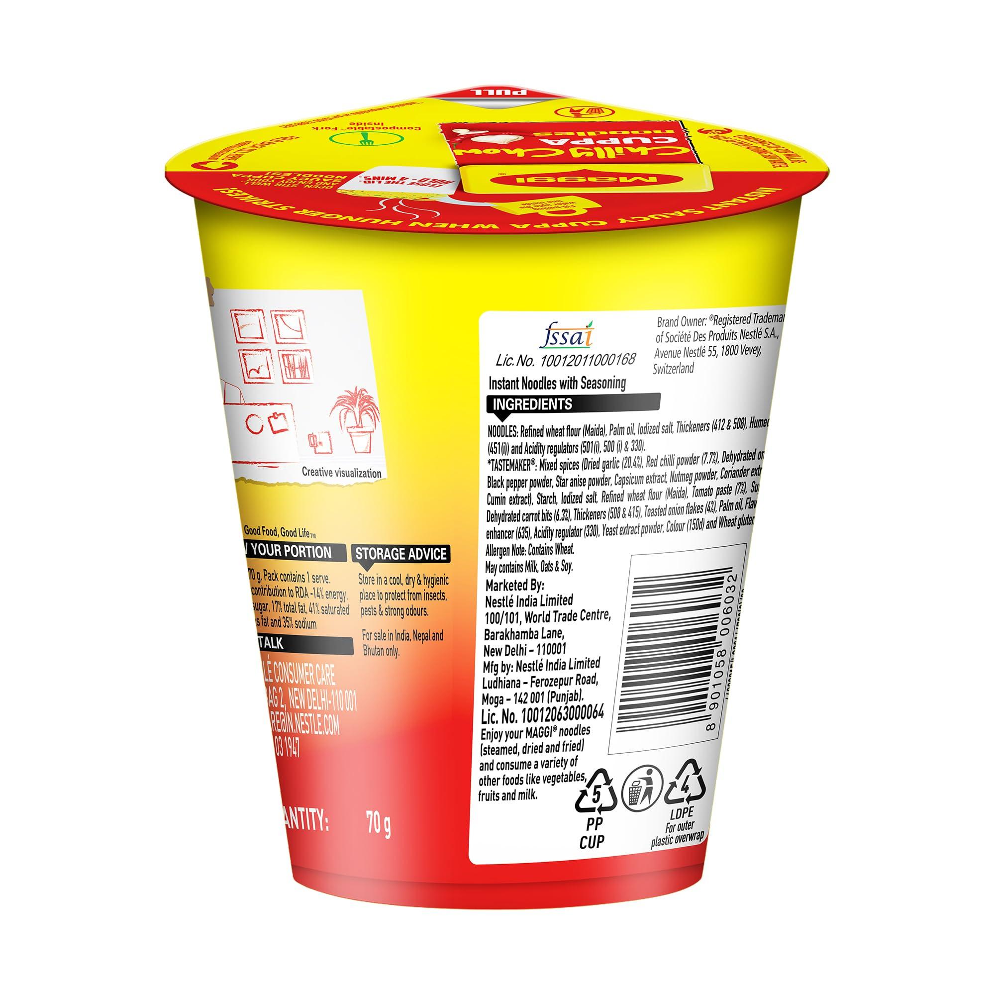 MAGGI MAGGI Instant Cuppa Noodles, Chilly Chow | Slurpy Saucy Taste With Extra Veggies, Vegetarian, 70 Gm