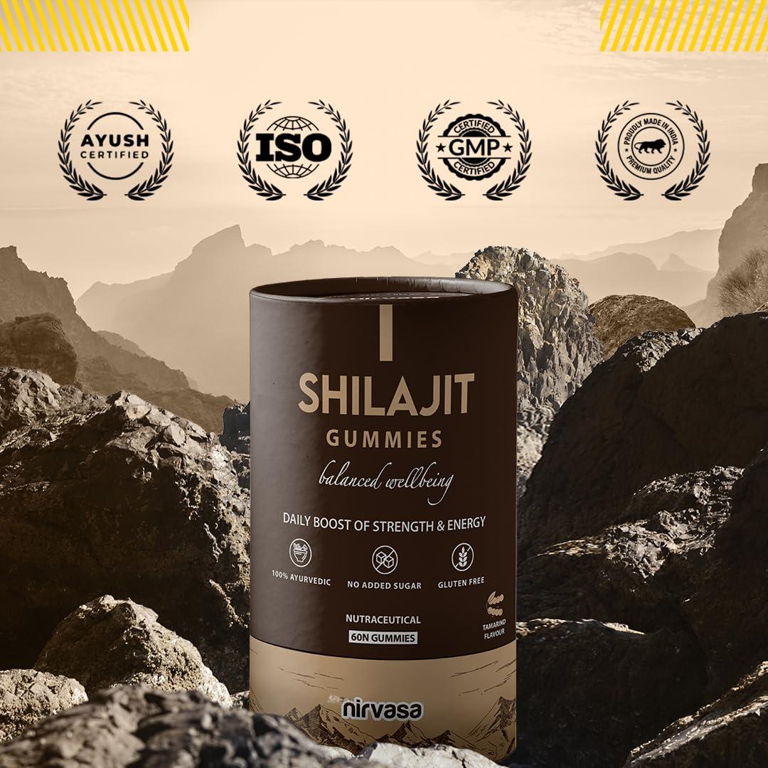 Nirvasa Nirvasa Shilajit Plus Gummies | Original Shilajit To Improve Strength, Stamina & Endurance | Tamarind Flavour | 60 Shilajit Gummies (Pack of 1)
