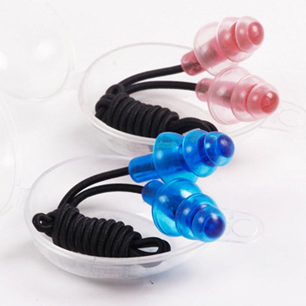 WARP WARP Silicone Waterproof Ear Plugs with Black Elastic Rubber String and Storage Box for Sleeping and Swimming (Blue)