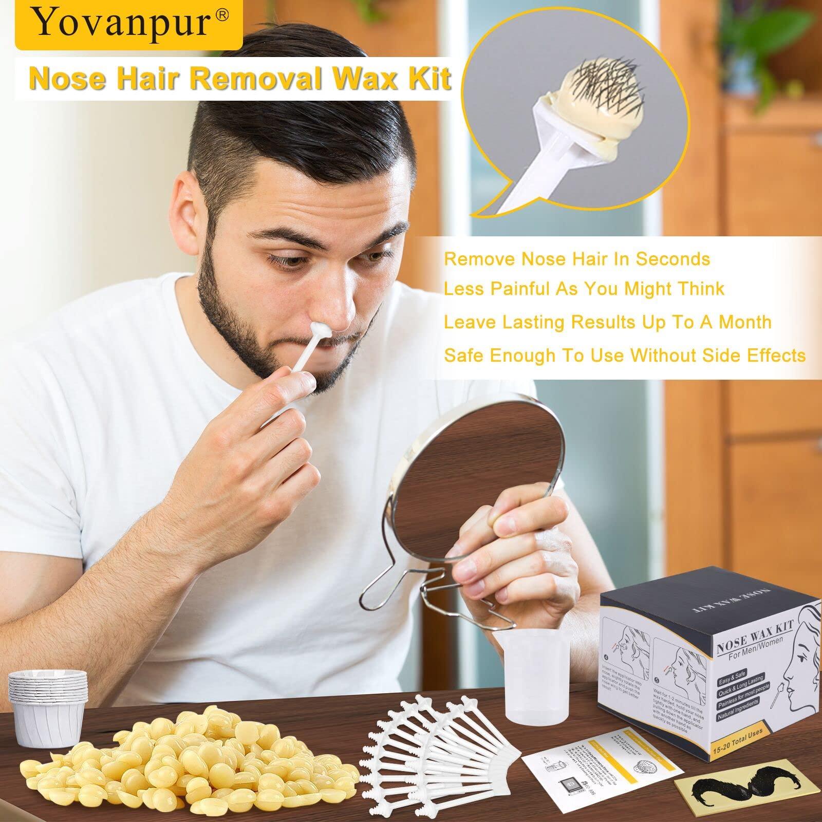 Yovanpur Nose Wax Kit for Men Women, Yovanpur Nose Hair Waxing Kit with 100g Nose Hair Wax Beads (15-20 USES), 20 Applicator, 15 Mustache Protector, 10 Paper Cups, 1 Measuring Cup - Easy, Quick and Painless