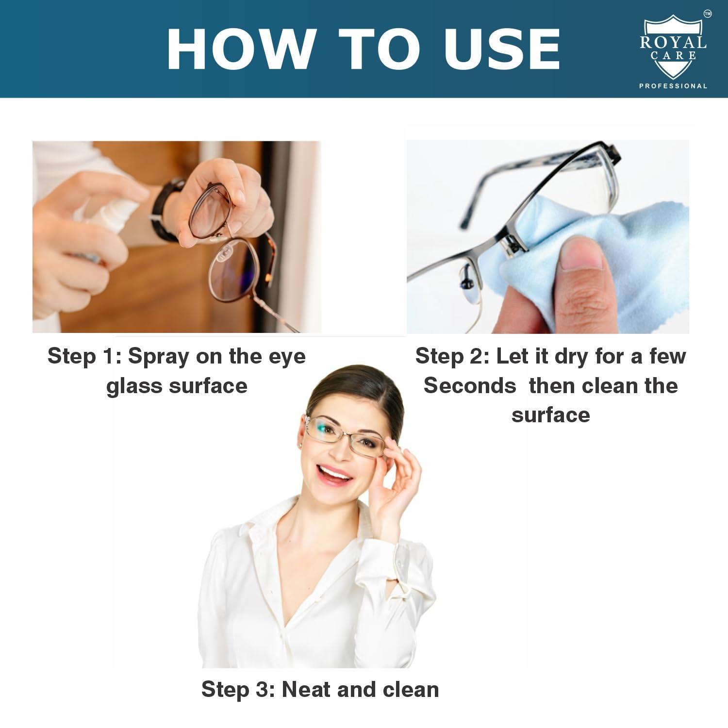 ROYAL CARE PROFESSIONAL Royal Care Lens Cleaner Spray 100 ML Pack Kit Professional Lens Cleaner Spray with Microfiber Cloths Best for Eyeglasses, Cameras, and Lenses - Safely Cleans Fingerprints, Dust, Oil (Pack of 6)