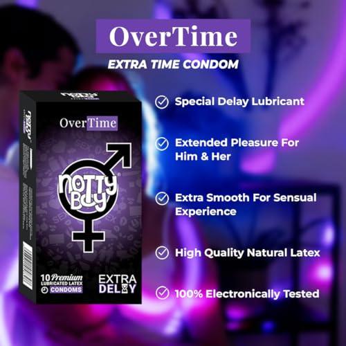 NOTTY BOY NOTTY BOY Overtime Extra Delay Condoms For Men -Pack Of 9, 90 Pieces | Longer Duration, Long Lasting | Performance Enhancing and Standard Fit, Natural Rubber Latex