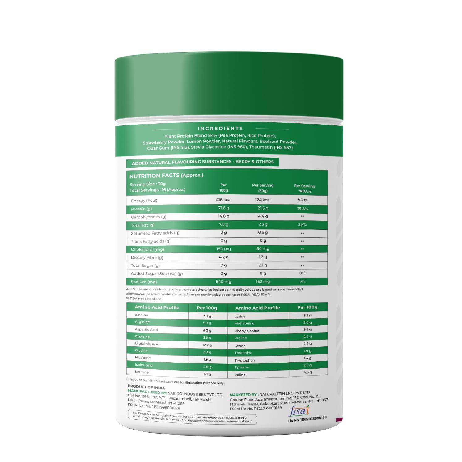 NATURALTEIN NATURALTEIN 100% Natural Plant Protein Berry (22.1 G Protein)