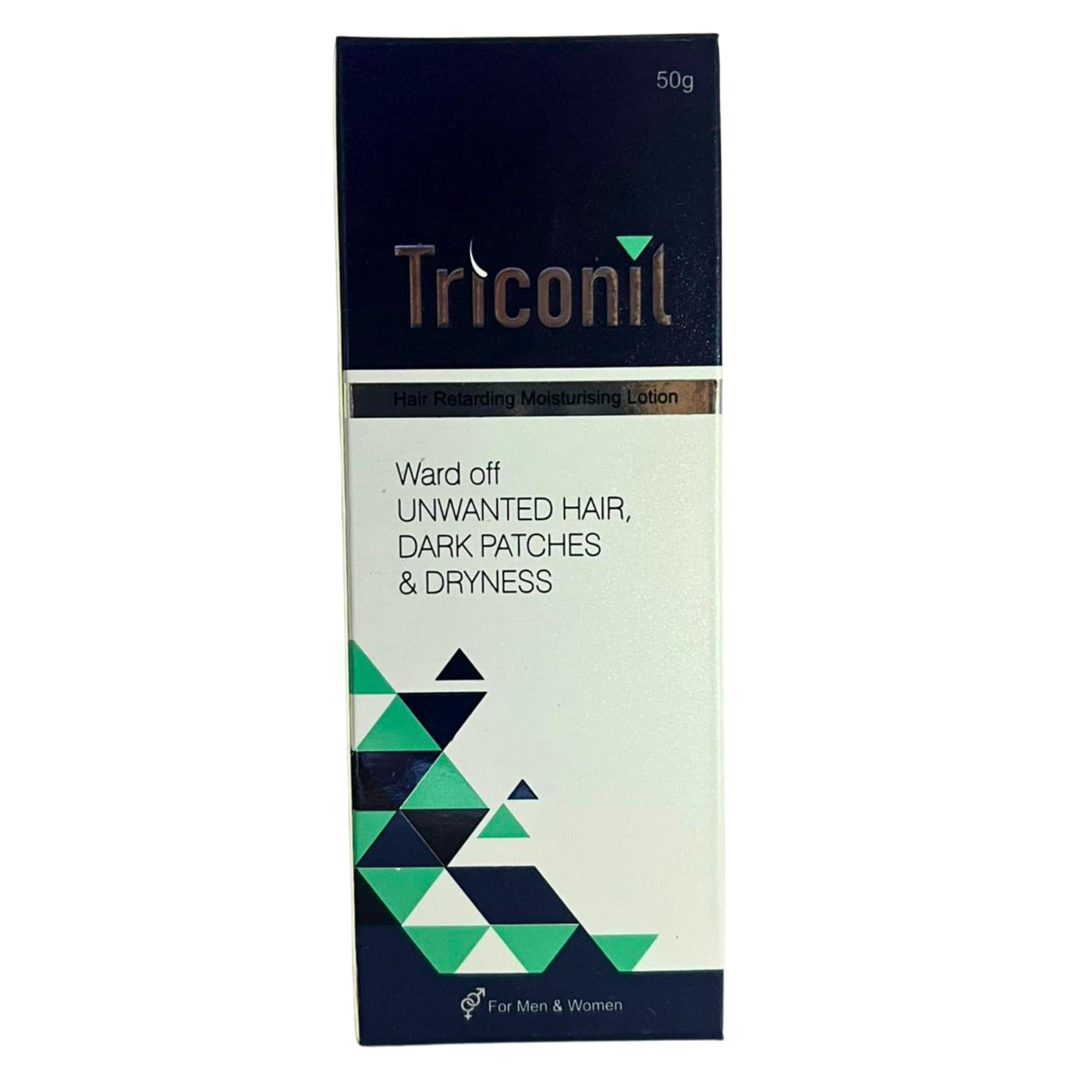 VELITE HEALTHCARE Triconil Unisex Adult Hair Retarding Moisturizing Lotion (50 Gm) | For Reducing Facial Hair And unwanted Hair other Body Parts|