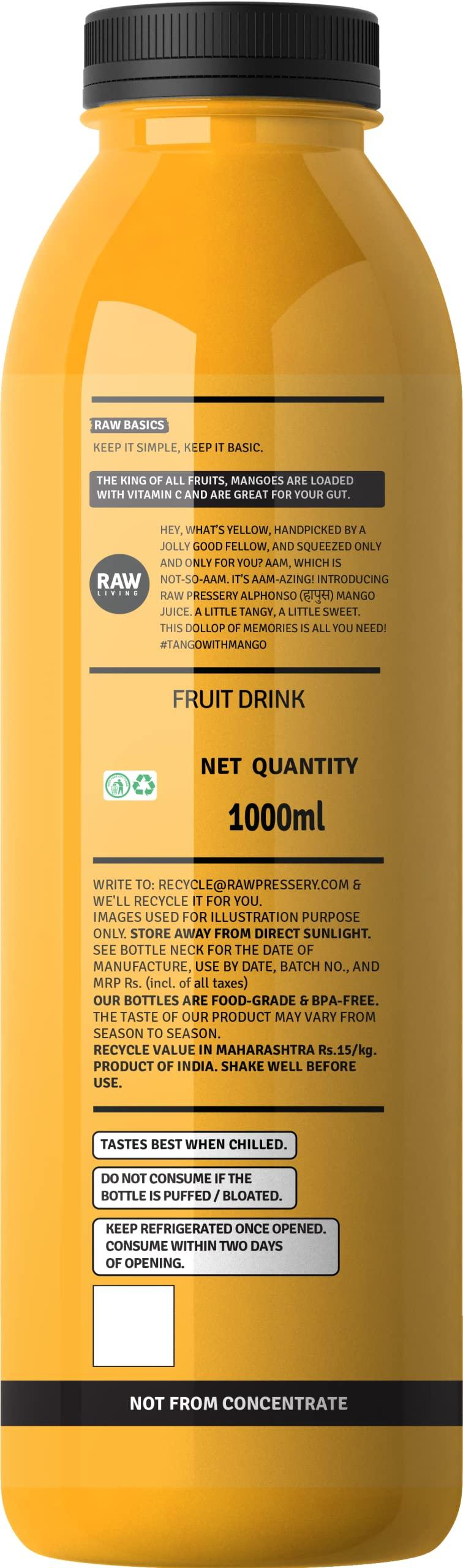 Raw Pressery Raw Pressery Alphonso Mango Juice (2 x 1000ml) Maximum Pulp (51%)