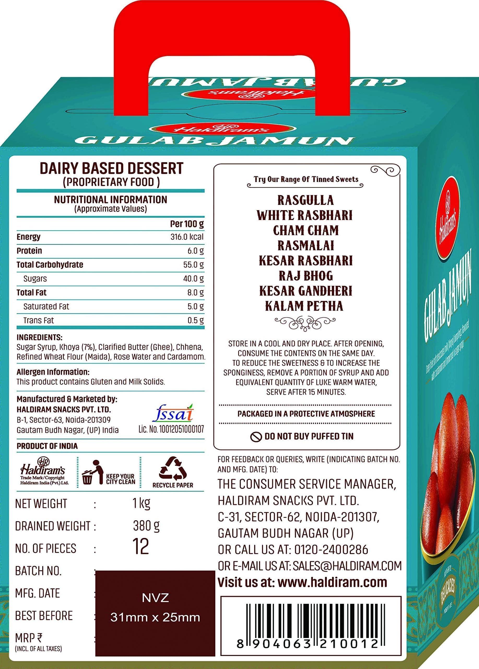 Haldiram’s Haldirams Gulab Jamun & Rasgulla Combo Pack 1 Kg Tin X 2 Pcs