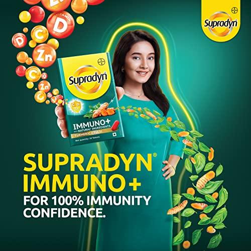 Supradyn Supradyn Immuno +, Multivitamin Vit C, Vit D, Zinc, Unique blend of Tulsi, Turmeric, Shatavari & Ashoka, Pack of 9 x 10 Tablets
