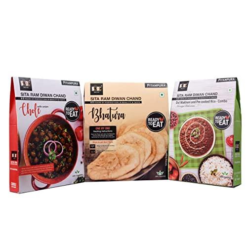 Sita Ram Diwan Chand Sita Ram Diwan Chand Ready To Eat Chhole + Bhature + Dal Makhani & Rice Combo|100% Natural Ingredients & Vegetarian, Tasty Snacks (Chole 300Gm), (Bhature 4 Pcs), (Dal Makhani Rice 380Gm) (Pack Of 3)