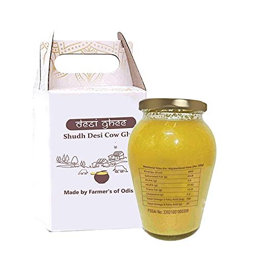 Desi Ghee DESI COW GHEE|GLASS JAR |PURE DESI GHEE |MADE BY FARMER'S OF ODISHA(1LTR (Pack of 1))