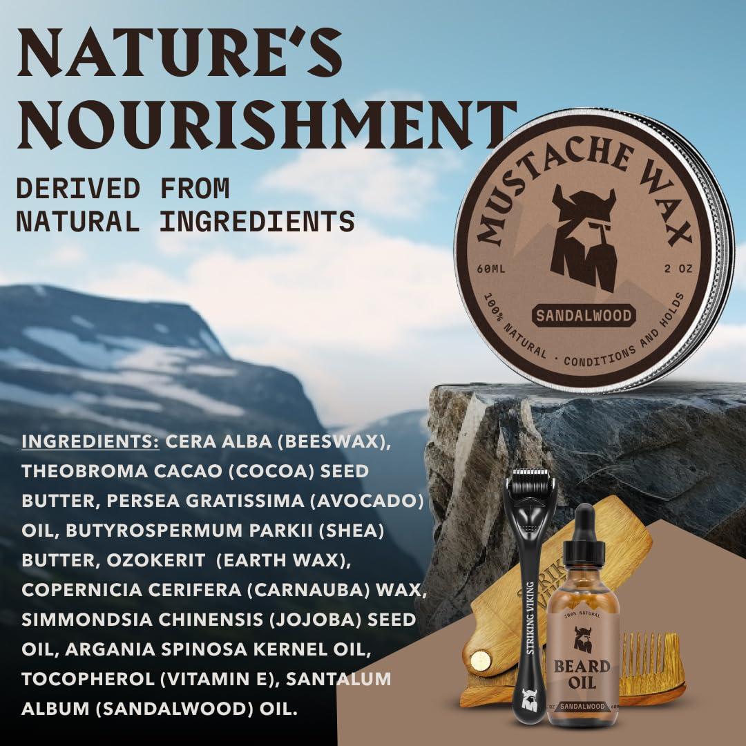 Striking Viking Striking Viking Mustache Wax and Comb Kit - Beard and Moustache Wax for Men with Strong Hold Natural Beeswax - Helps Tame, Style, and Groom, Sandalwood