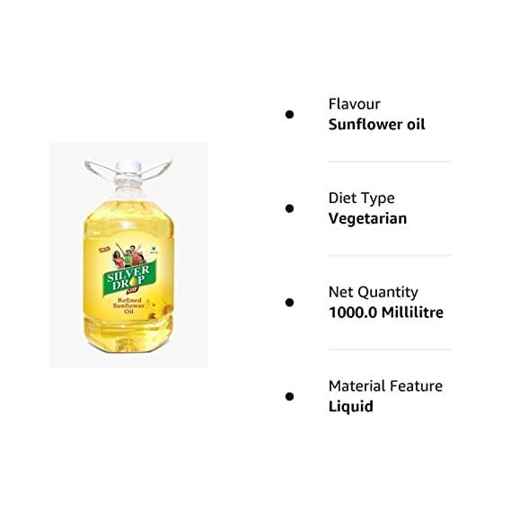 SILVER DROP Silver Drop Refined Sunflower Oil 100% Natural, Pure for Cooking and Frying | Healthiest Cooking Oil | Edible Cooking Oil (5 Liter Jar)