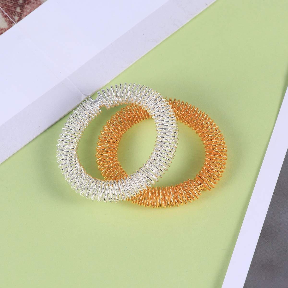 Artibetter Artibetter Acupressure Bracelet Acupressure Rings Finger Massage Ring for Kids Teens Adults Sport (Golden)