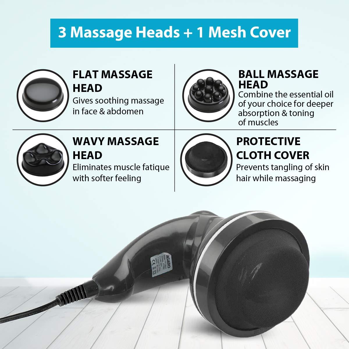 AGARO AGARO Electric Handheld Full Body Massager with 3 Massage Head & Variable Speed Setting, Black & AGARO CM2109 Sonic Facial Cleansing Massager with Silicone Brush & Anti-Aging Massager - Massager Combo