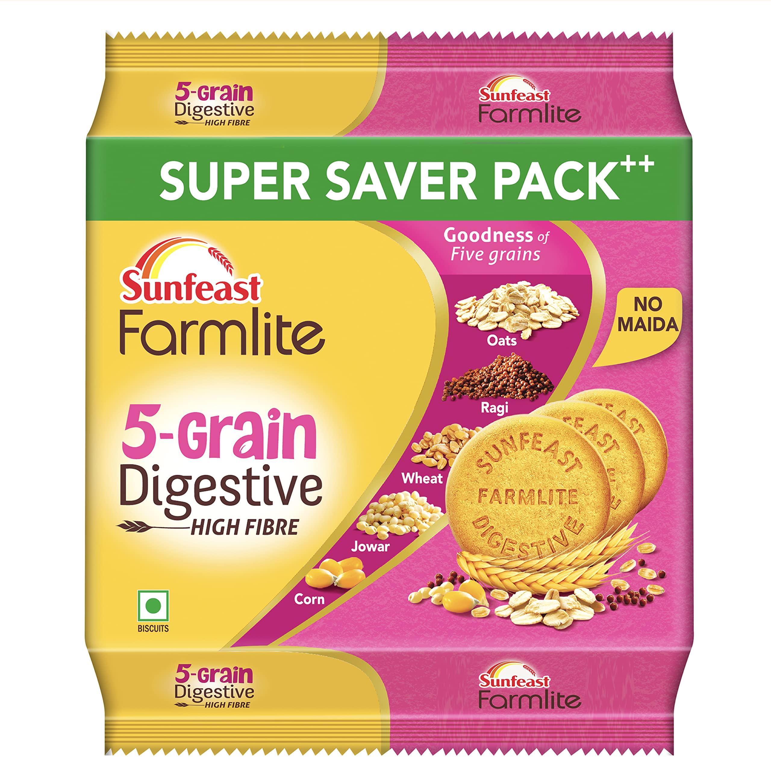 Sunfeast Farmlite Sunfeast Farmlite 5 Grain Digestive Biscuit, High Fibre Biscuit, Goodness of 5 Grains, 800 g Pack & Sunfeast Marie Light Active Bag, 1 kg