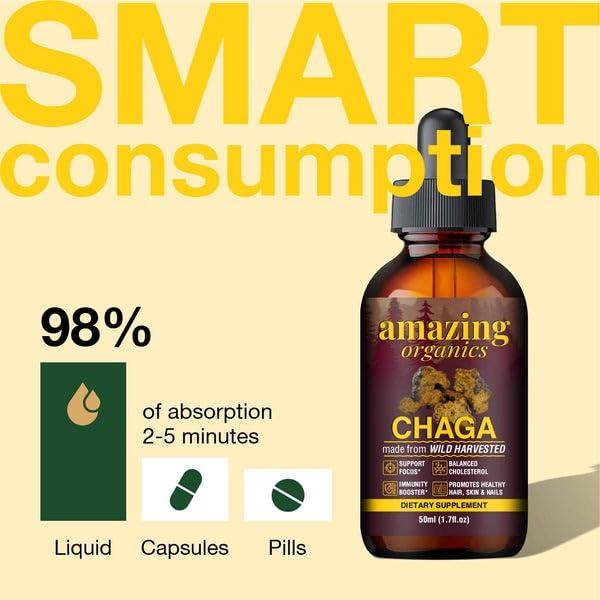AmazingOrganics Chaga Mushroom Drops - Potent Extract for Natural Wellness, Easy-to-Use, Vegan Formula